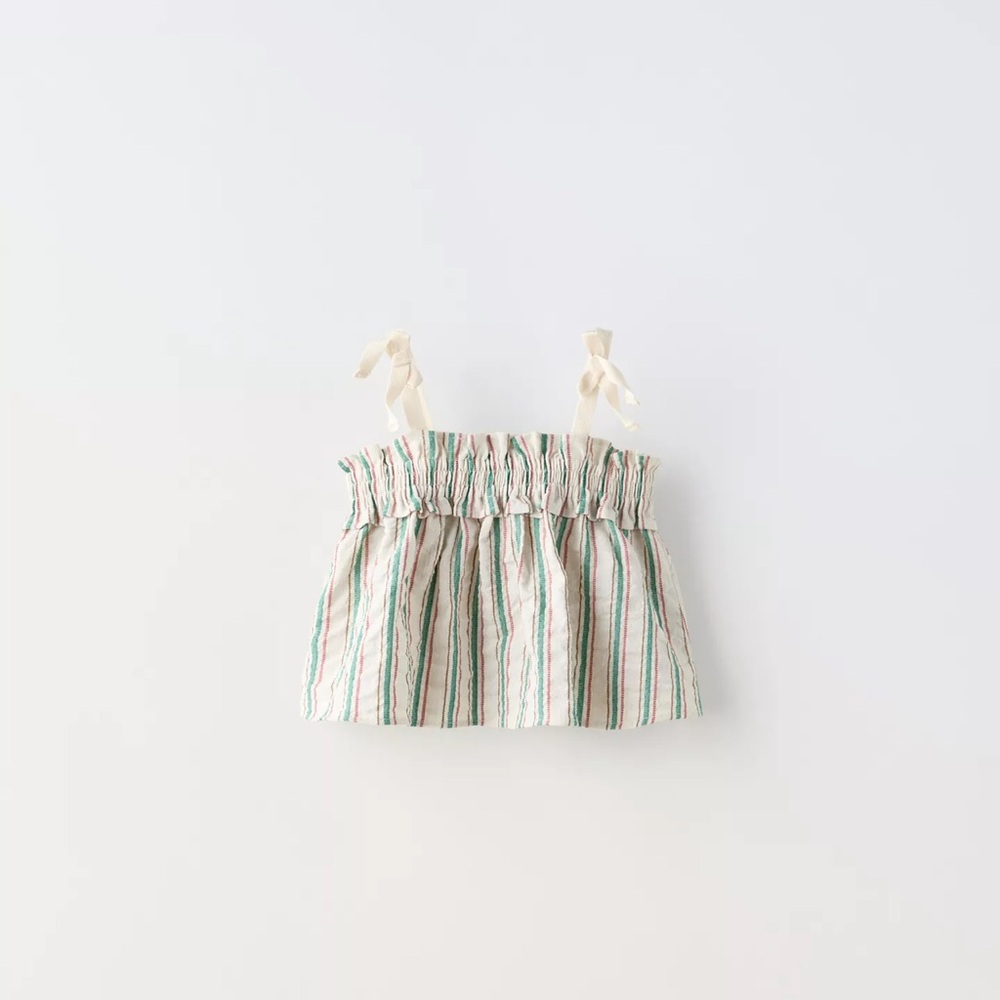 Zara toddler top. Bow trim striped top and Striped texture linen fabric